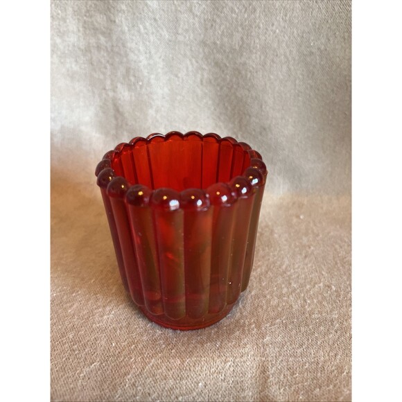 VTG Beautiful Ruby Red Small Rigged Glass Art Deco Toothpick or Candle Holder - Picture 4 of 8